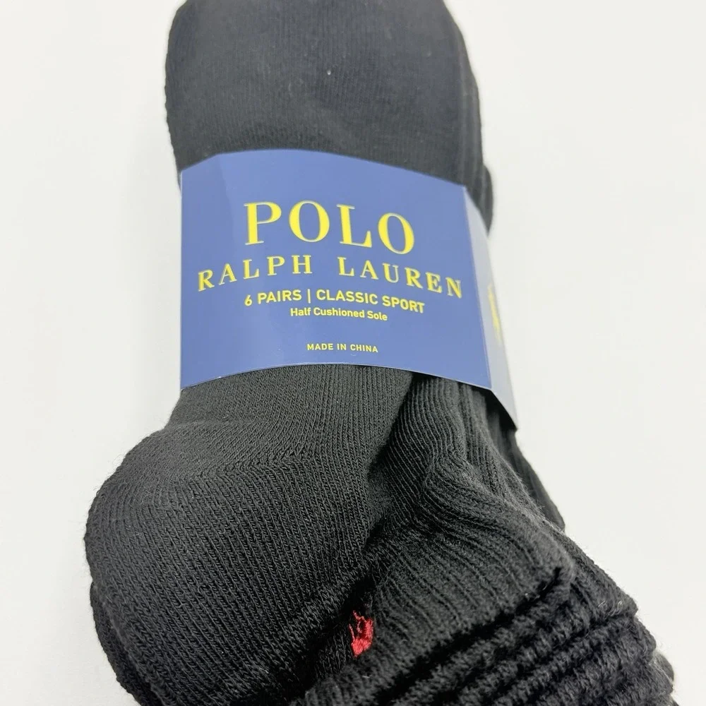 Polo Ralph Lauren Mens 6 Pack Classic Sport Cushioned Crew Socks Black 10-13